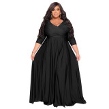 Plus Size Women's Solid Color V-Neck Sexy Wedding Long Dress