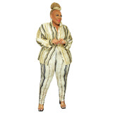 Women's Fashion Cardigan Print Top and Pants Two Piece Set