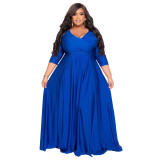 Plus Size Women's Solid Color V-Neck Sexy Wedding Long Dress
