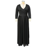 Plus Size Women's Solid Color V-Neck Sexy Wedding Long Dress