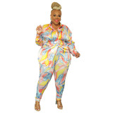 Women's Fashion Cardigan Print Top and Pants Two Piece Set