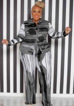 Plus Size Women's Printed Fall Long Sleeve Pants Fashion Casual Set