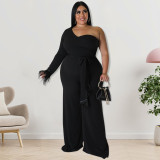 Plus Size Women's Asymmetrical One Shoulder Jumpsuit