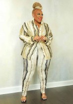 Women's Fashion Cardigan Print Top and Pants Two Piece Set