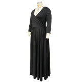 Plus Size Women's Solid Color V-Neck Sexy Wedding Long Dress