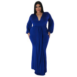 Fall Fashion Plus Size Women's Sexy Nightclub Dress Irregular V-Neck Dress