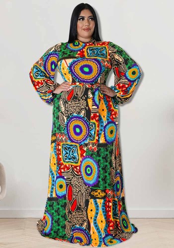 Plus Size Autumn Women's Clothing Back Zipper Long Maxi Dress