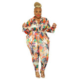 Women's Fashion Cardigan Print Top and Pants Two Piece Set