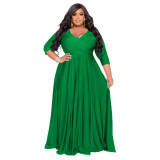 Plus Size Women's Solid Color V-Neck Sexy Wedding Long Dress