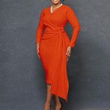 Women's Fall Fashion Plus Size V Neck Long Sleeve Chic Pencil Dress