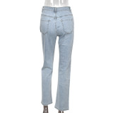 Women High Waist Embroidered Cross Pocket Sexy Denim Pants