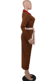 Women Fall Long Sleeve Contrast Belt Dress