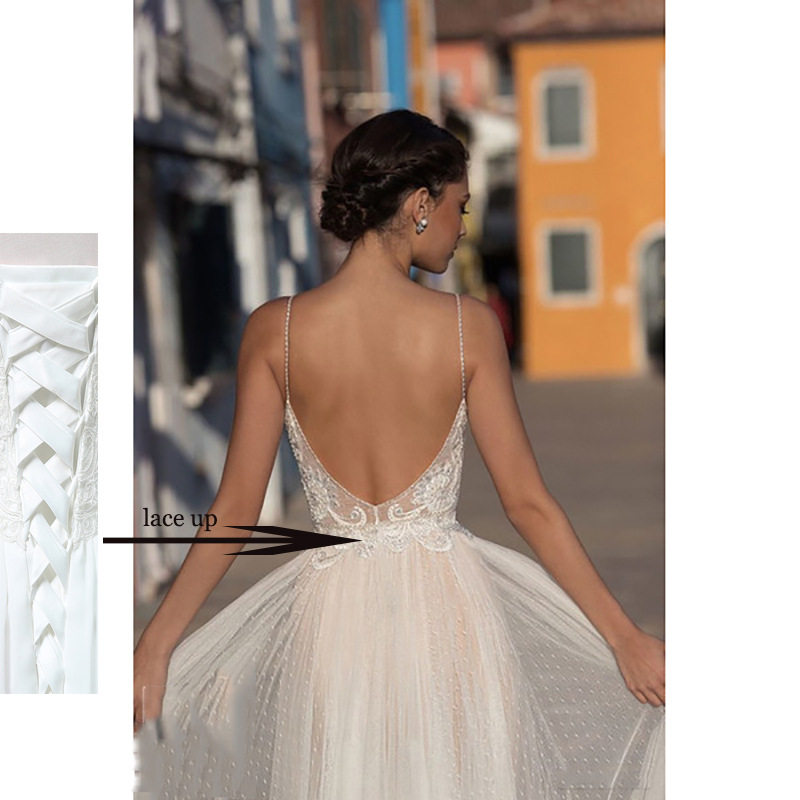 Sexy Strap V-Neck Backless Lacewedding Dress(Processing time need 3-6 days)