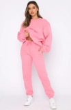 Fall Winter Solid Round Neck Pullover Women'S Fashion Casual Long Sleeve Hoodies Set