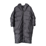 Women Winter Loose Plus Size Long Hooded Padded Jacket Over Knee Down Coat