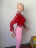 WomenCasual Pu Leather Long Sleeve Slim Fit Jacket