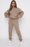 Fall Winter Solid Round Neck Pullover Women'S Fashion Casual Long Sleeve Hoodies Set