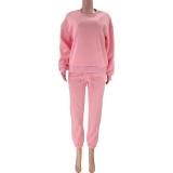 Fall Winter Solid Round Neck Pullover Women'S Fashion Casual Long Sleeve Hoodies Set