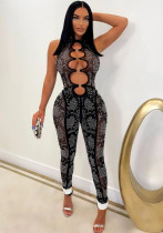 Women'S Fashion Mesh See-Through Beaded Sleeveless Jumpsuit
