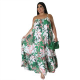 Summer Sexy  Plus Size Women'S Fashion Print Strap Long Maxi Dress