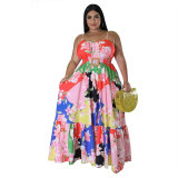 Summer Sexy  Plus Size Women'S Fashion Print Strap Long Maxi Dress