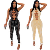 Women'S Fashion Mesh See-Through Beaded Sleeveless Jumpsuit
