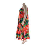 Summer Sexy  Plus Size Women'S Fashion Print Strap Long Maxi Dress