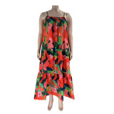 Summer Sexy  Plus Size Women'S Fashion Print Strap Long Maxi Dress