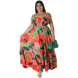 Summer Sexy  Plus Size Women'S Fashion Print Strap Long Maxi Dress