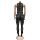 Women'S Fashion Mesh See-Through Beaded Sleeveless Jumpsuit