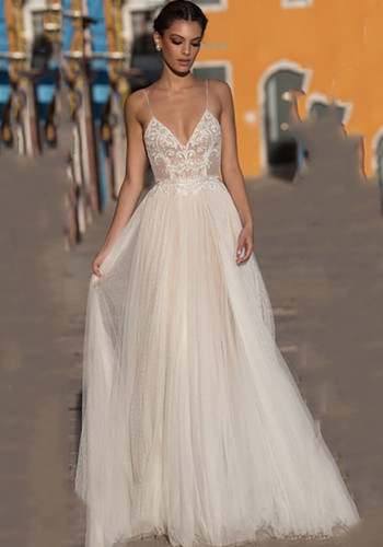 Sexy Strap V-Neck Backless Lacewedding Dress（Processing time need 3-6 days）