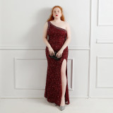 One-Shoulder Long Sequin Plus Size Beauty Formal Party Evening Dress