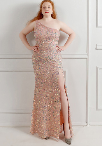 One-Shoulder Long Sequin Plus Size Beauty Formal Party Evening Dress