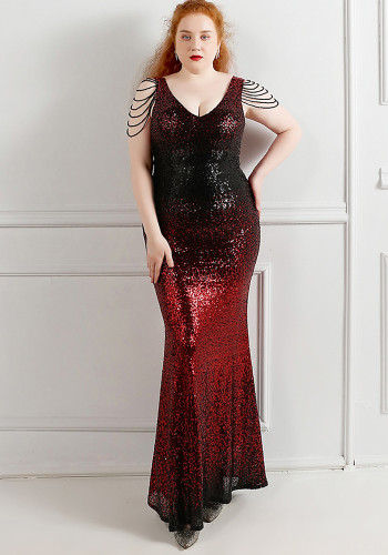 Plus Size Beauty Long Sequin  Formal Party Evening Dress
