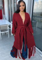 Women Long Sleeve V-Neck Fringed Sweater Jacket Women Long Sleeve V-Neck Fringed Sweater Jacket