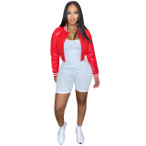 WomenCasual Ribbed Collar Pu-Leather Jacket