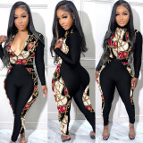 Plus Size Women Sexy Print Patchwork Jumpsuit