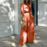 Fall Winter Women's Solid Chic Career Loose Pocket Fashion Casual Suit