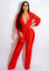 Women's Fashion Casual Pleated High Stretch Sex Belt Turndown Collar Jumpsuit
