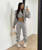 Women'S Fleece Hoodies Hooded Sports Casual Three-Piece Pants Set