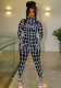 Geometric Plaid Print Slim Fit Mittens Sexy Women'S Fall Winter Long Sleeve Jumpsuit