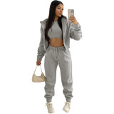 Women'S Fleece Hoodies Hooded Sports Casual Three-Piece Pants Set