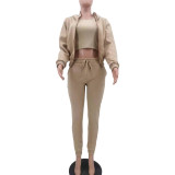 Women'S Fleece Hoodies Hooded Sports Casual Three-Piece Pants Set