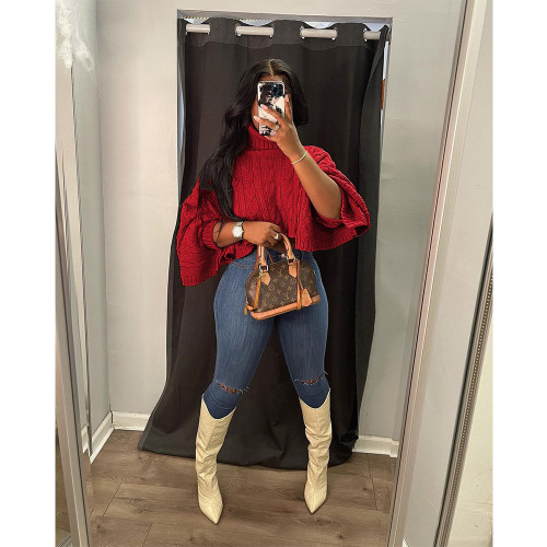 Women'S Shawl Loose Fashion Style Cropped Sweater Top