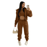 Women'S Fleece Hoodies Hooded Sports Casual Three-Piece Pants Set
