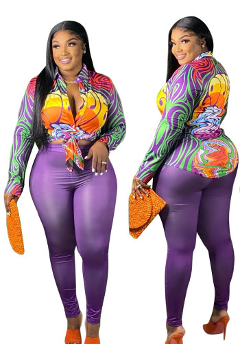 Women'S Fall Chic Slim Casual Shirt Trousers Two Piece Set