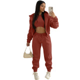 Women'S Fleece Hoodies Hooded Sports Casual Three-Piece Pants Set