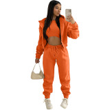 Women'S Fleece Hoodies Hooded Sports Casual Three-Piece Pants Set