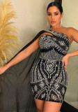 Sexy Cutout Low Back Beaded Cape Sleeve Women'S Party Evening Dress