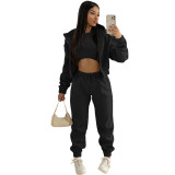 Women'S Fleece Hoodies Hooded Sports Casual Three-Piece Pants Set